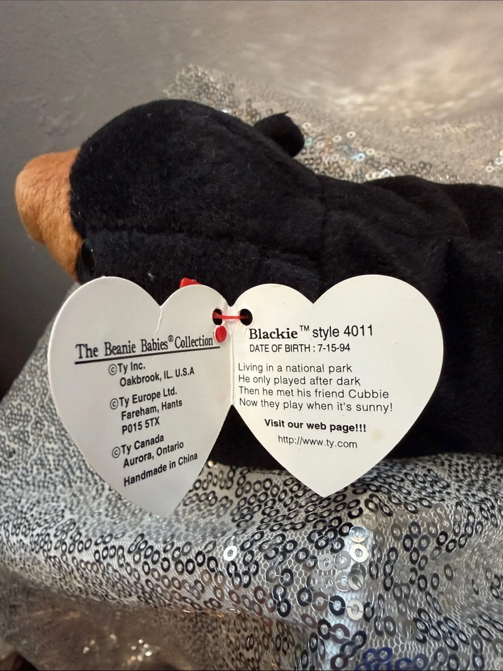 NWT Blackie the Bear Ty Beanie Baby with Brown Muzzle